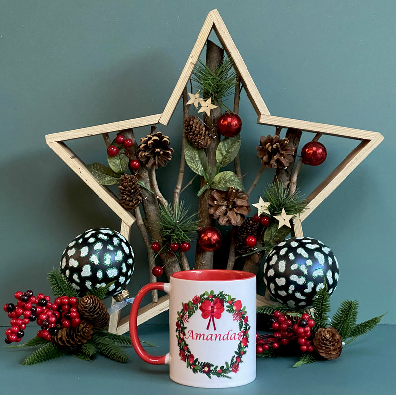 Floral wreath personalised christmas mug