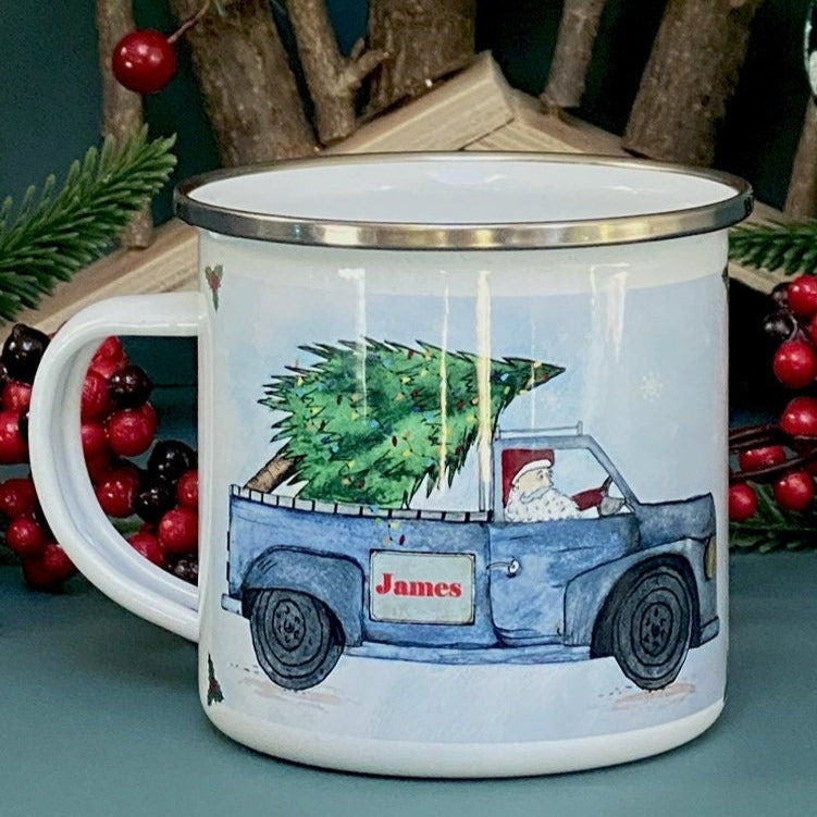 Santa driving home children's Christmas mug
